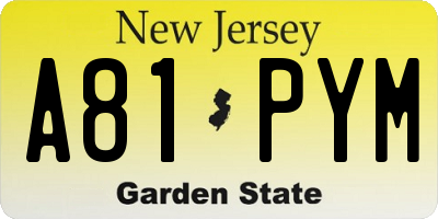 NJ license plate A81PYM