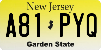 NJ license plate A81PYQ