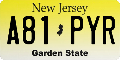 NJ license plate A81PYR