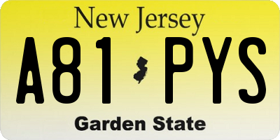 NJ license plate A81PYS