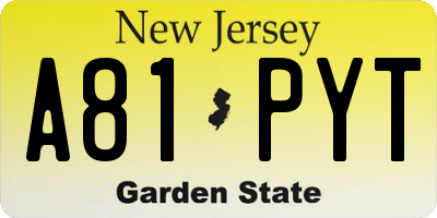 NJ license plate A81PYT