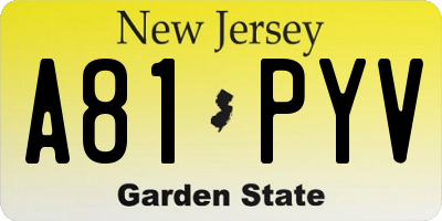 NJ license plate A81PYV