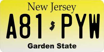 NJ license plate A81PYW