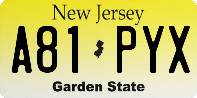 NJ license plate A81PYX