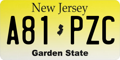 NJ license plate A81PZC