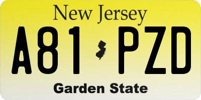 NJ license plate A81PZD