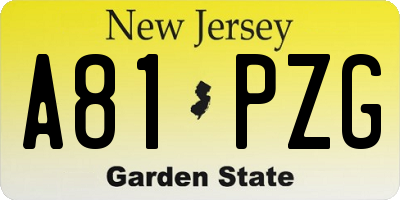 NJ license plate A81PZG