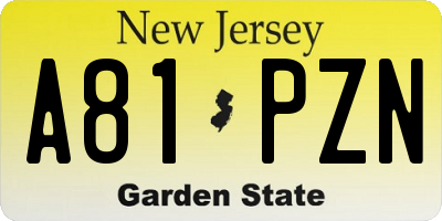 NJ license plate A81PZN