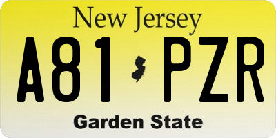NJ license plate A81PZR