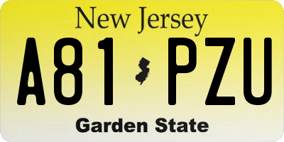 NJ license plate A81PZU