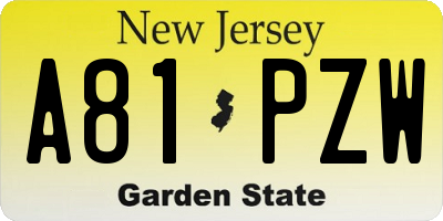 NJ license plate A81PZW
