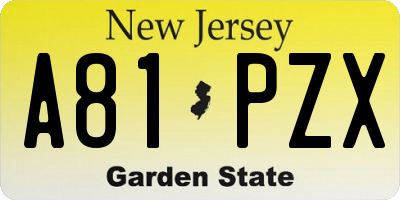 NJ license plate A81PZX