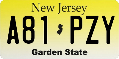 NJ license plate A81PZY