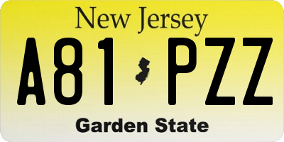 NJ license plate A81PZZ