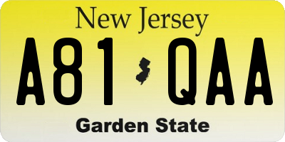 NJ license plate A81QAA