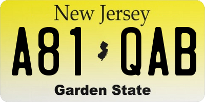 NJ license plate A81QAB