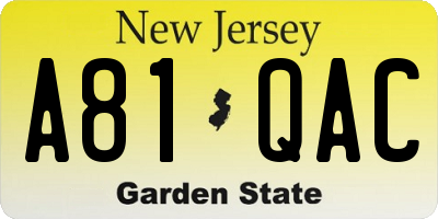 NJ license plate A81QAC