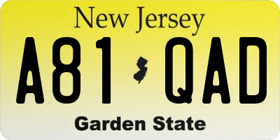 NJ license plate A81QAD