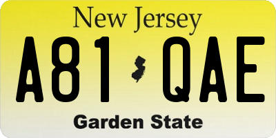NJ license plate A81QAE