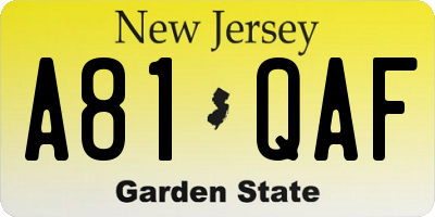 NJ license plate A81QAF