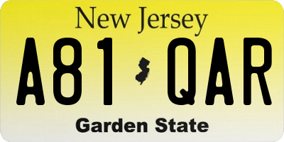 NJ license plate A81QAR