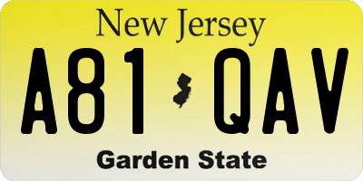 NJ license plate A81QAV