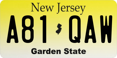 NJ license plate A81QAW