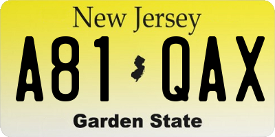 NJ license plate A81QAX