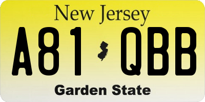 NJ license plate A81QBB