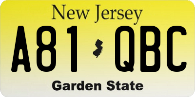 NJ license plate A81QBC