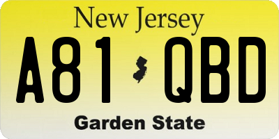 NJ license plate A81QBD