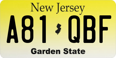 NJ license plate A81QBF
