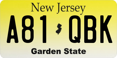 NJ license plate A81QBK