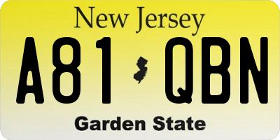 NJ license plate A81QBN