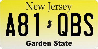 NJ license plate A81QBS