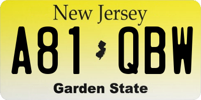 NJ license plate A81QBW