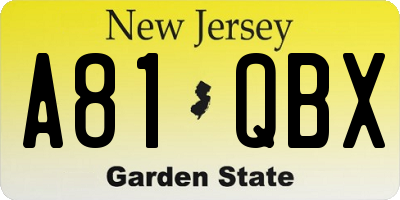 NJ license plate A81QBX