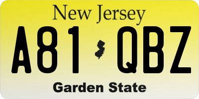 NJ license plate A81QBZ