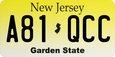 NJ license plate A81QCC