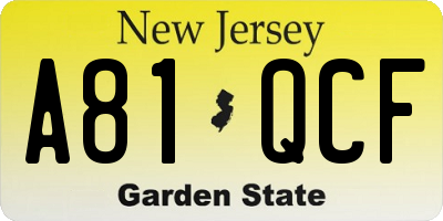 NJ license plate A81QCF