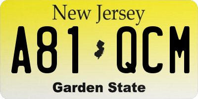 NJ license plate A81QCM