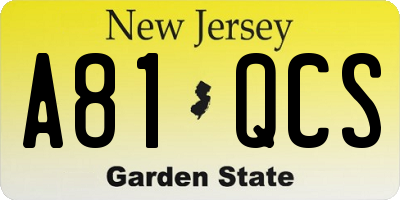 NJ license plate A81QCS