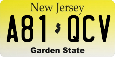 NJ license plate A81QCV