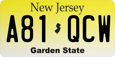 NJ license plate A81QCW