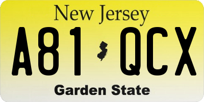 NJ license plate A81QCX