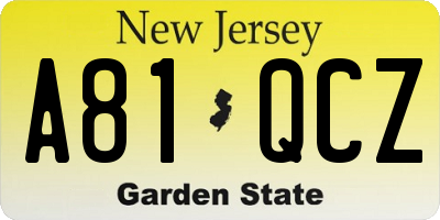 NJ license plate A81QCZ