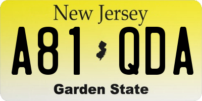 NJ license plate A81QDA
