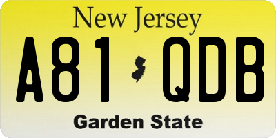 NJ license plate A81QDB