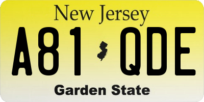 NJ license plate A81QDE