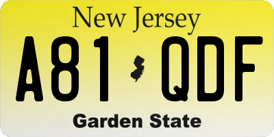 NJ license plate A81QDF